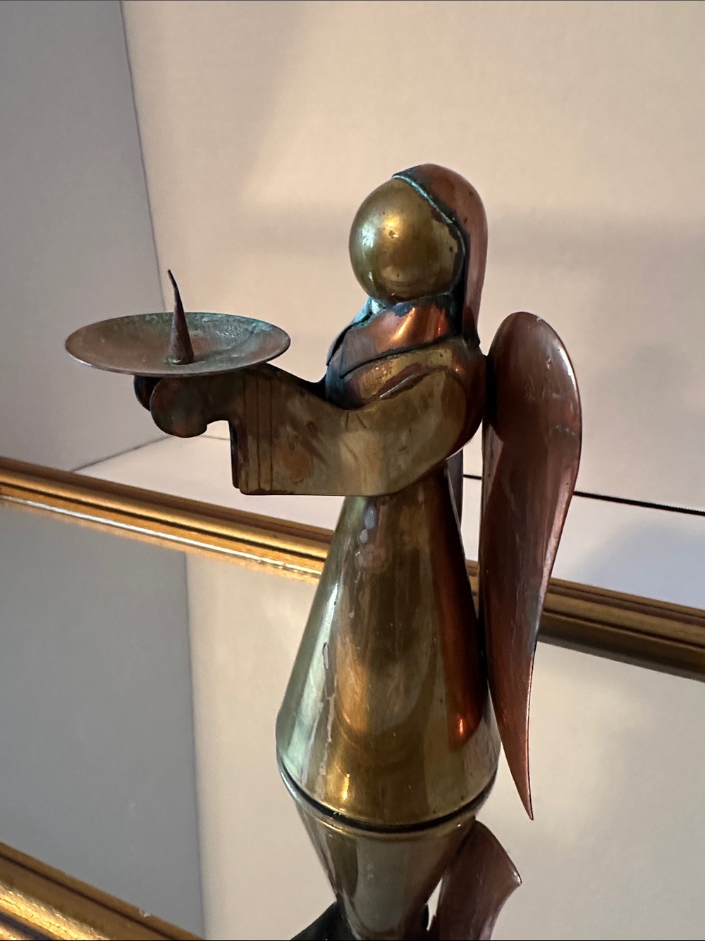 Vintage Brass and Copper Angel Candle Holder - Metallic Home Art